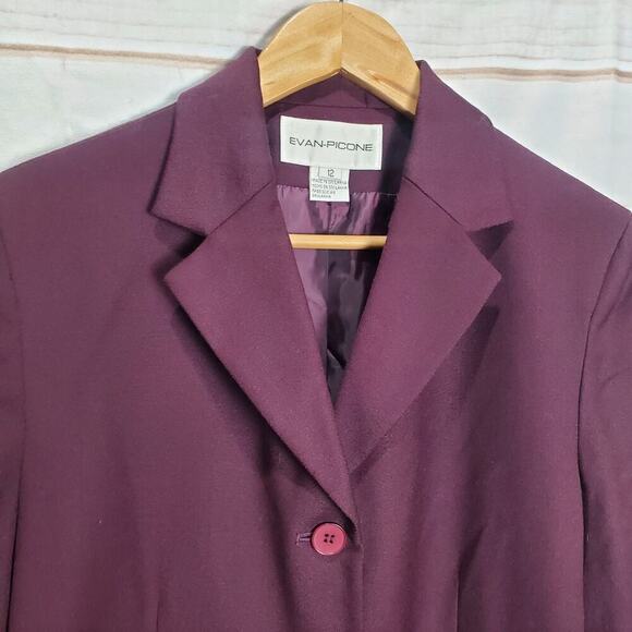 Evan Picone Vintage Blazer Womens Size 12 Wool Purple 90s Preppy Academia Career - Picture 3 of 8